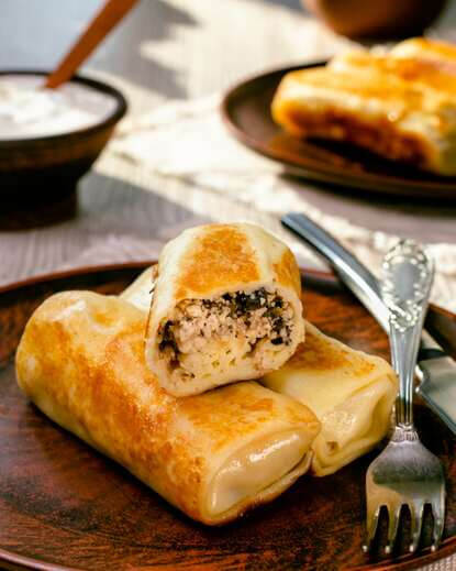 Chicken and mushroom crepes