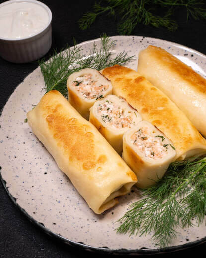 Палачинки със сьомга и крема сирене