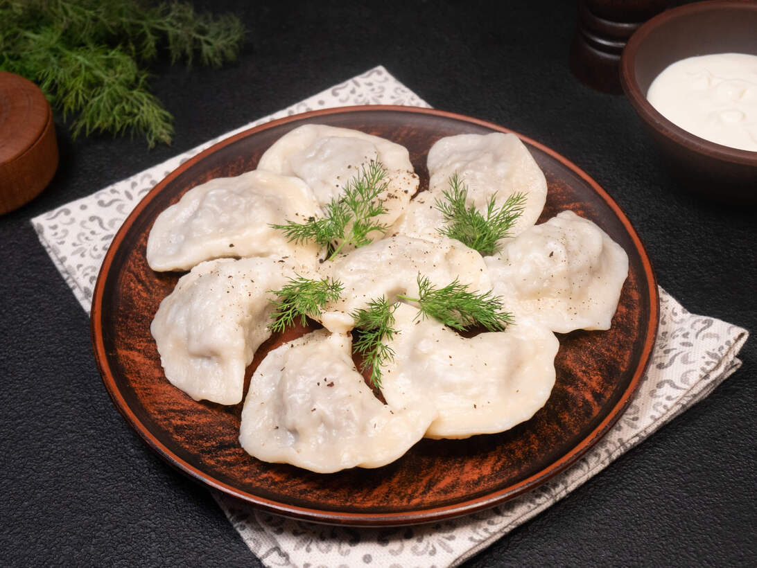 Red offals varenyky (dumplings)