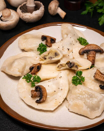 Potato and mushroom varenyky (dumplings)