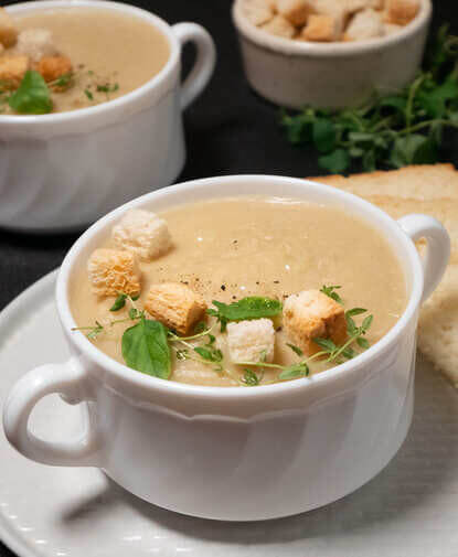 Potato cream soup with chicken