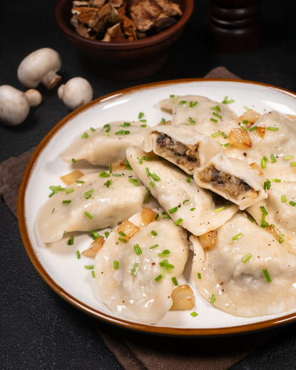 Potato and white mushroom varenyky (dumplings)