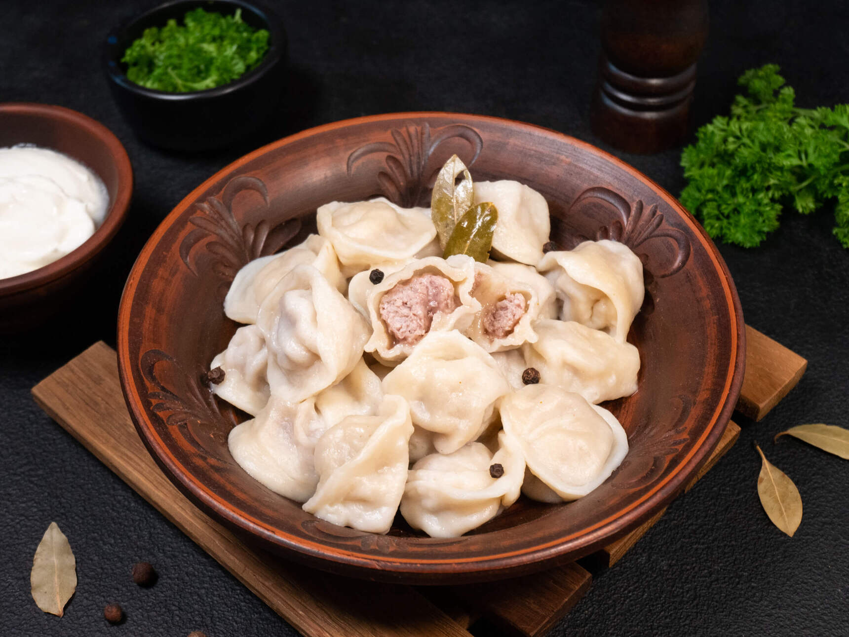 Veal pelmeni (meat dumplings)