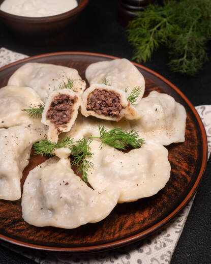 Red offals varenyky (dumplings)