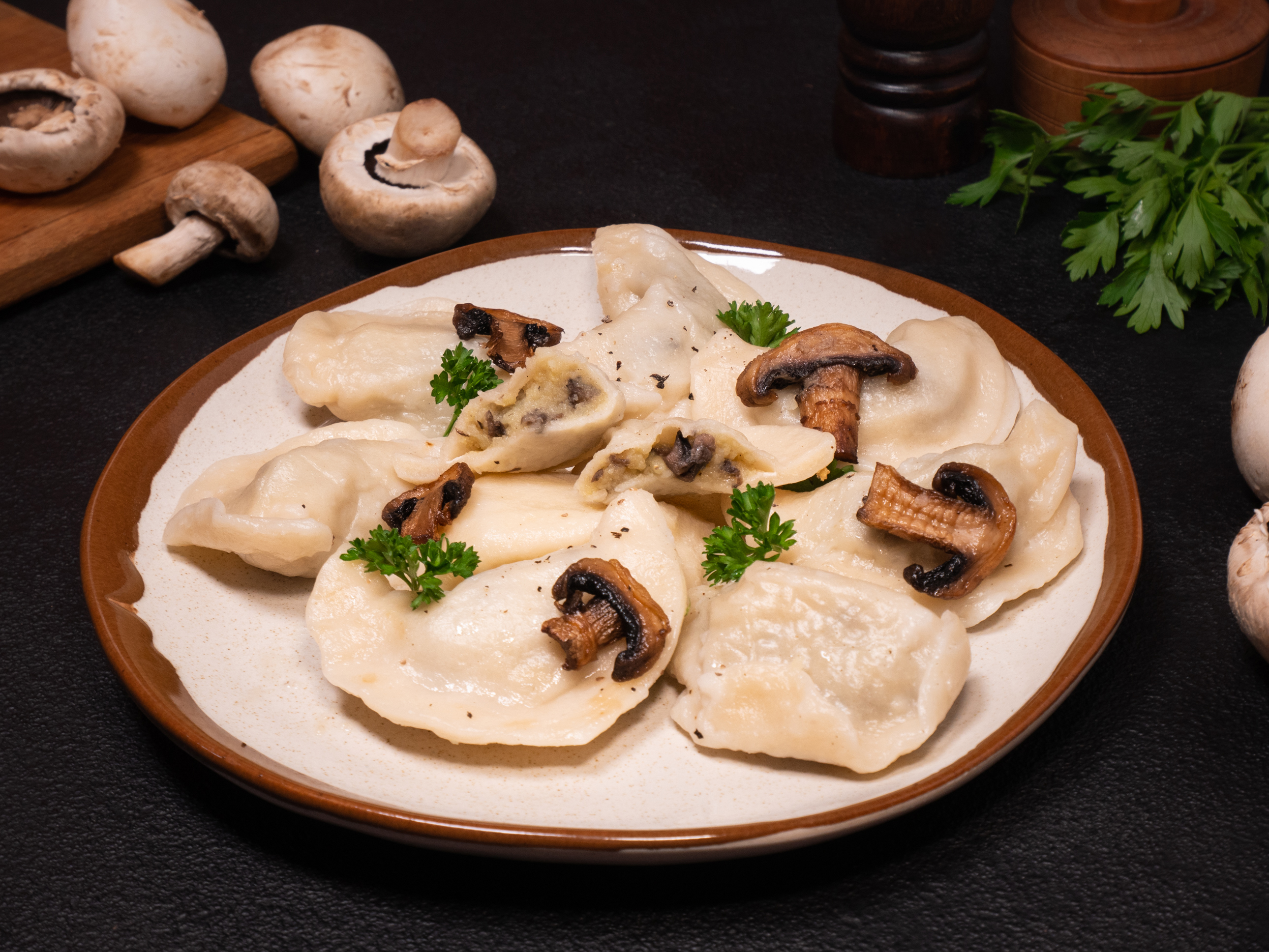 Potato and mushroom varenyky (dumplings)