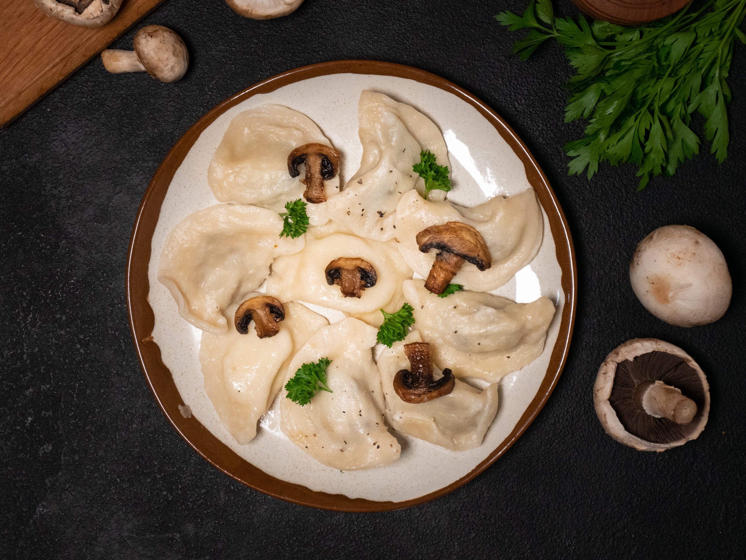 Potato and mushroom varenyky (dumplings)